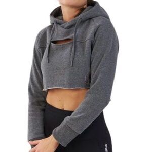 GYMSHARK Raw Edge Cutout Cropped Gray Hoodie, Never Worn, Size Medium, NWOT